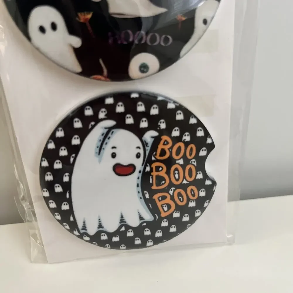 Custom Heat Printed Car Coasters Halloween Fall Designs Set Of 2